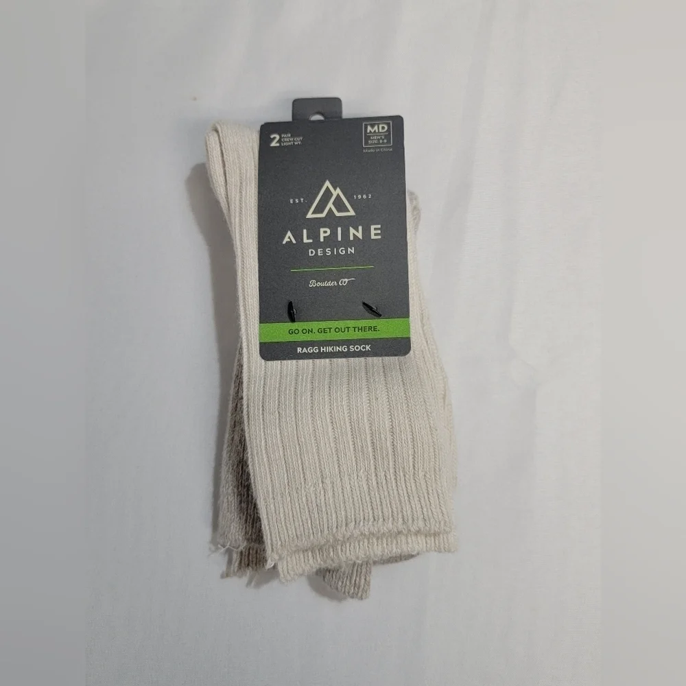 Alpine Design Ragg Hiking Sock 2 Pack Crewcut Mens Size Medium 6-9